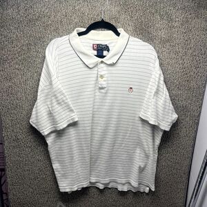 Vintage‎ Chaps Ralph Lauren Polo Shirt Mens 2XL White Striped Logo Short Sleeve